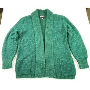 Le Chois Womens Knit Open Cardigan Pockets Cuffed Long Sleeves Green‎ M Medium